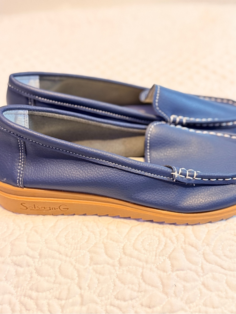 Navy Leather Slip-On Loafers for Women